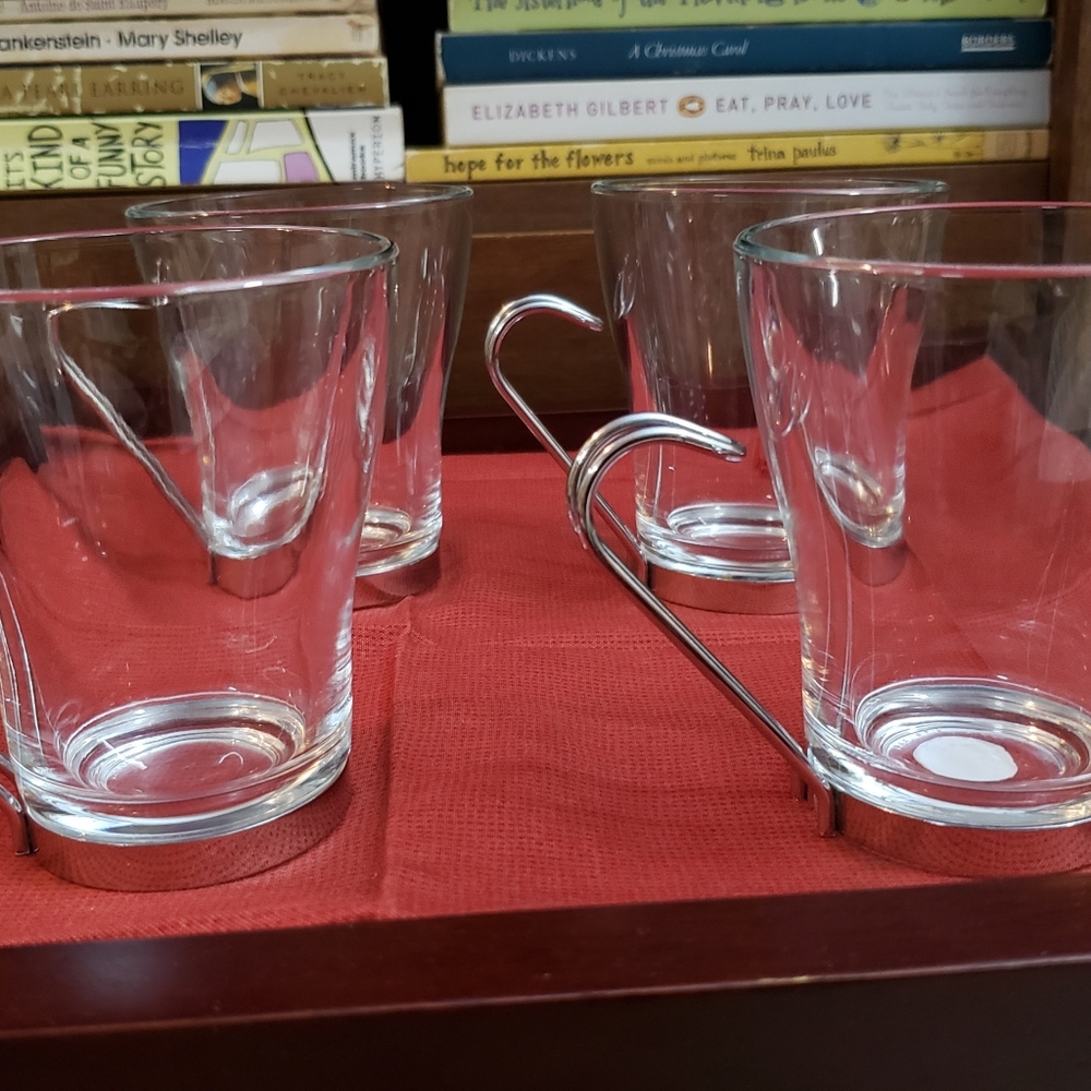Metal  Glass Tea Mugs 6 oz, set of 4